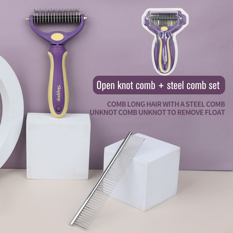 Pet Grooming Comb Set – Dematting Comb & Nail Clipper for Dogs & Cats