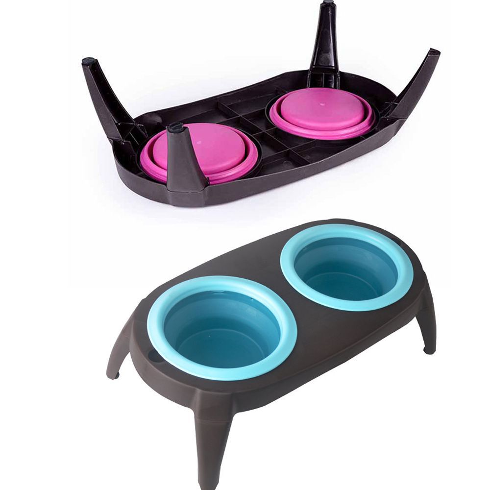 Foldable Pet Double Bowl – Portable Silicone Food & Water Dish