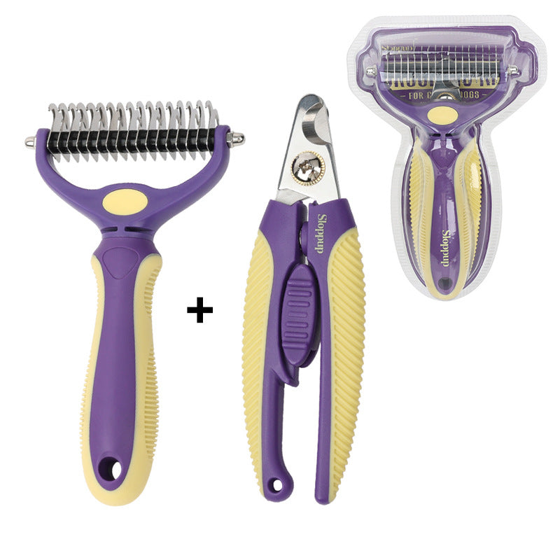Pet Grooming Comb Set – Dematting Comb & Nail Clipper for Dogs & Cats