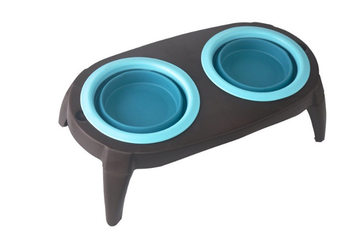 Foldable Pet Double Bowl – Portable Silicone Food & Water Dish