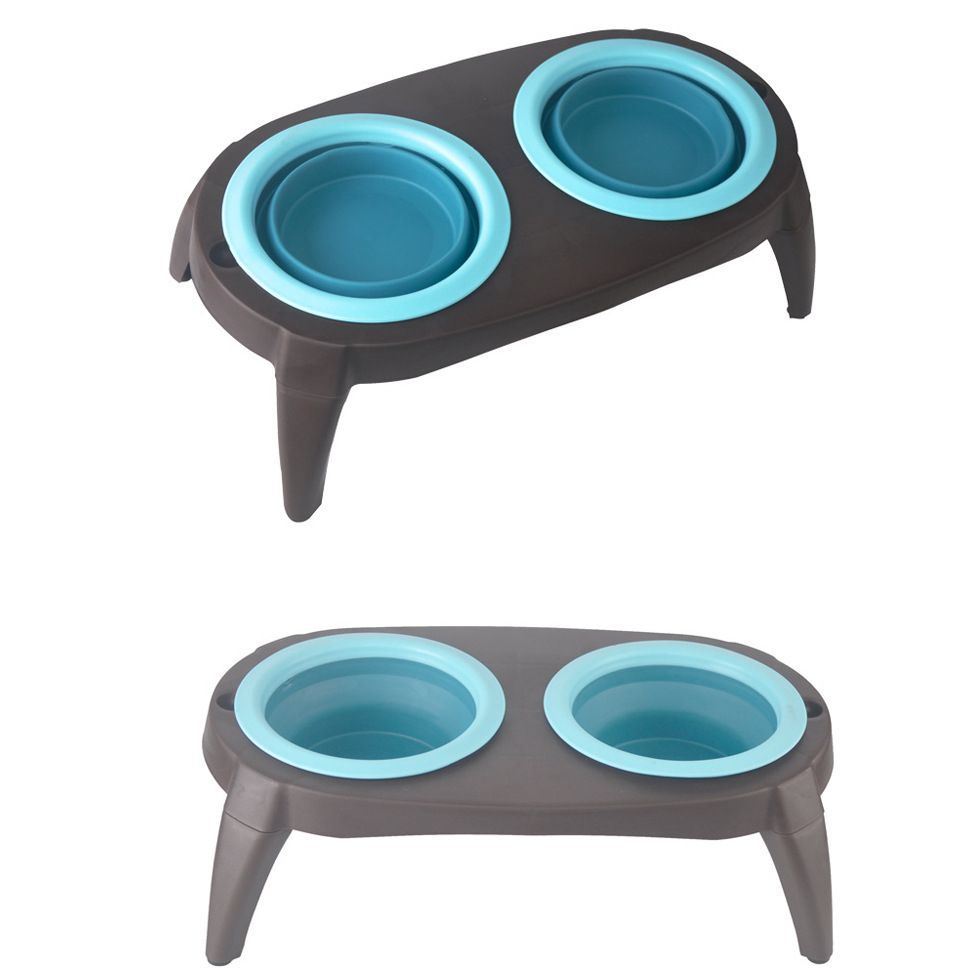 Foldable Pet Double Bowl – Portable Silicone Food & Water Dish