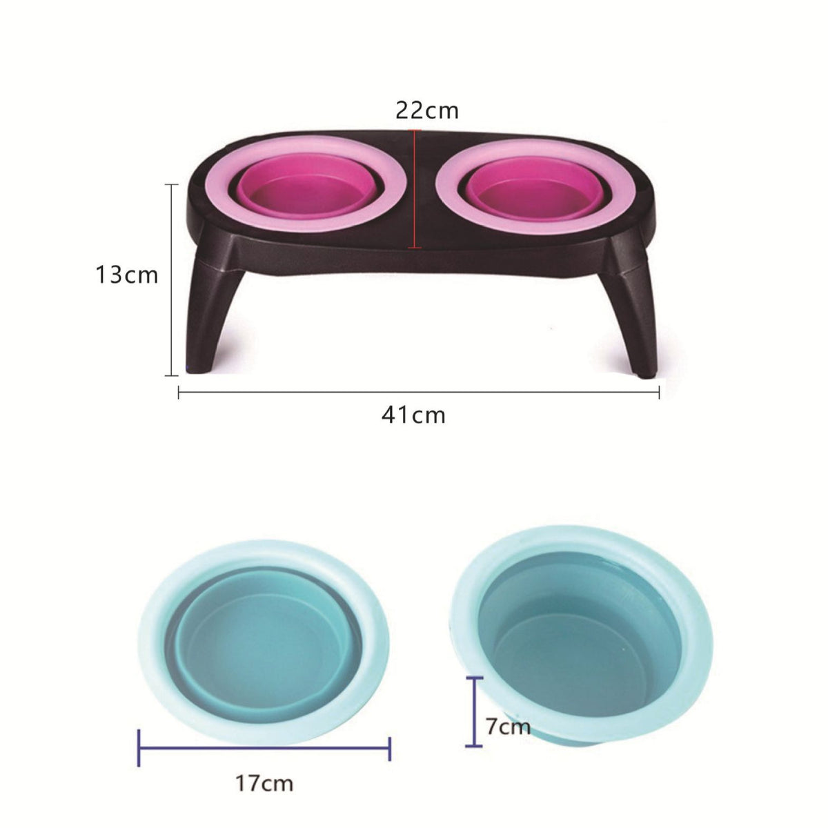 Foldable Pet Double Bowl – Portable Silicone Food & Water Dish