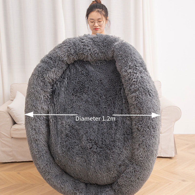 Round Plush Pet Bed – Winter Warm Cat & Dog House Mattress